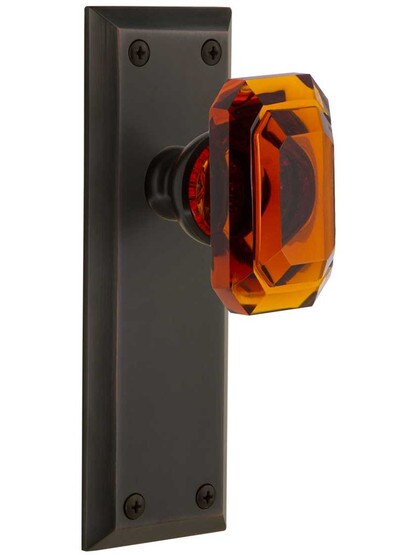 Grandeur Fifth-Avenue Door Set with Amber Crystal-Glass Baguette Knobs in Timeless Bronze.